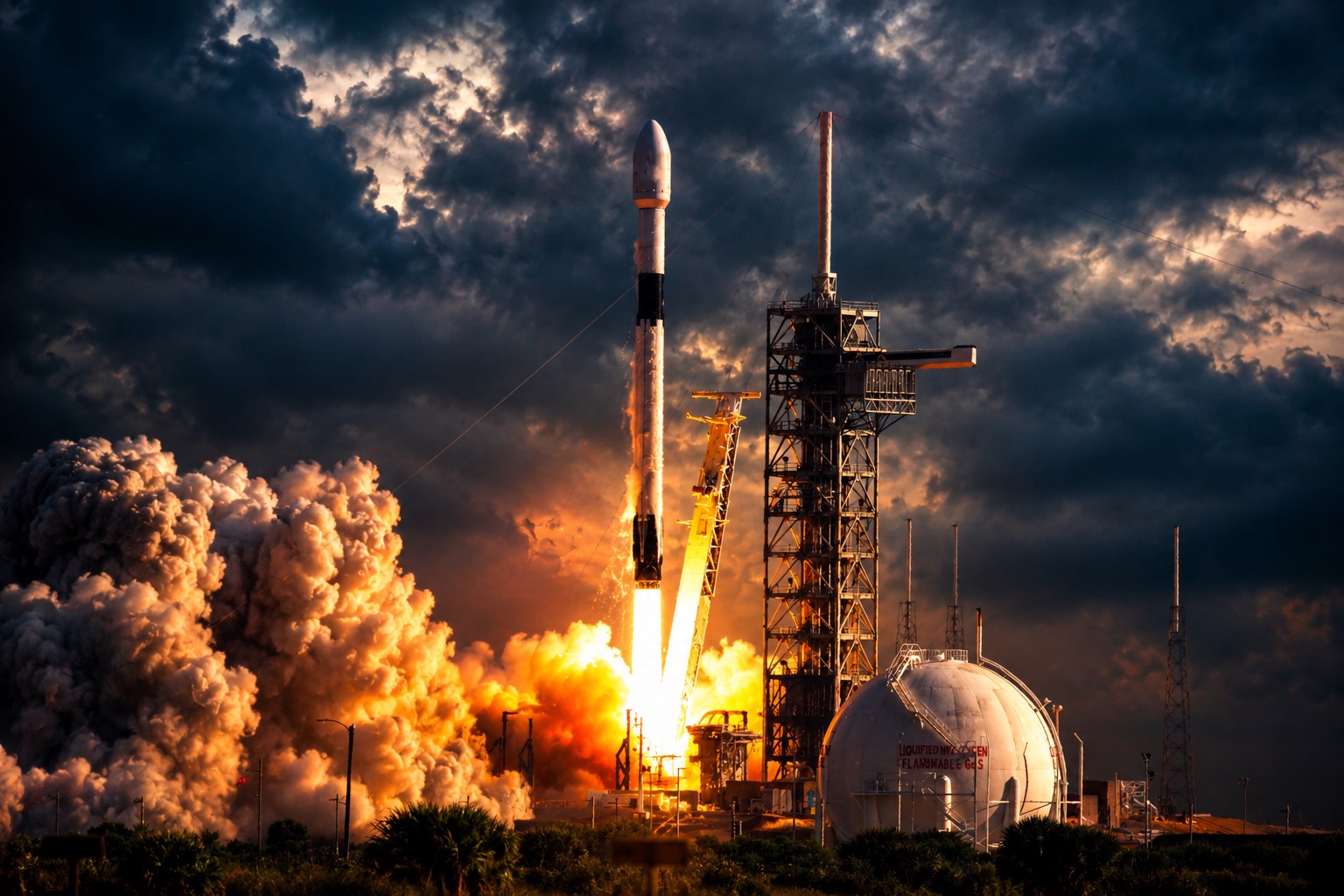 Rocket launching at golden hour