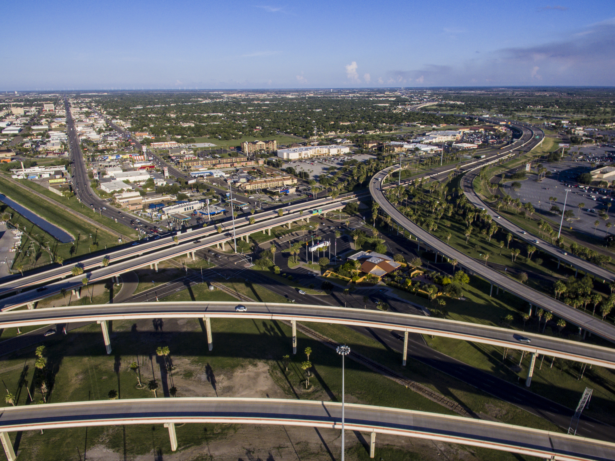 Aerial view of a Rio Grande Valley highway interchange
